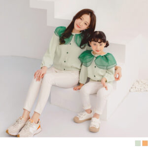 華夫格拼接網紗荷葉領外套(親子裝)