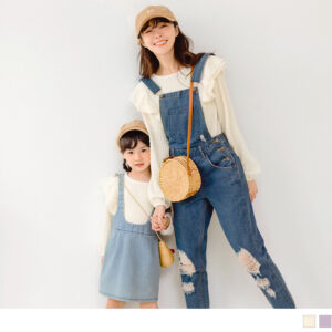 甜美荷葉緹花造型長袖上衣(親子裝)