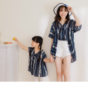 夏日渡假風印花V領排釦上衣(親子裝)