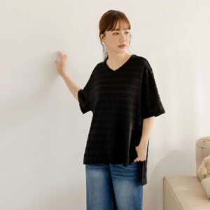 立體紋理前短後長寬版上衣